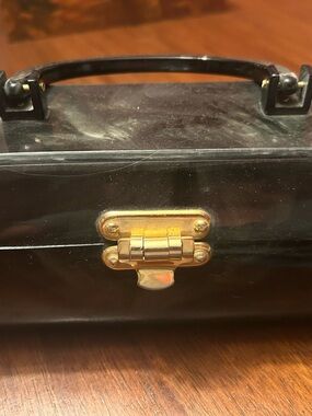 Glossy Black lucite Case Box with Gold-Tone Hardware